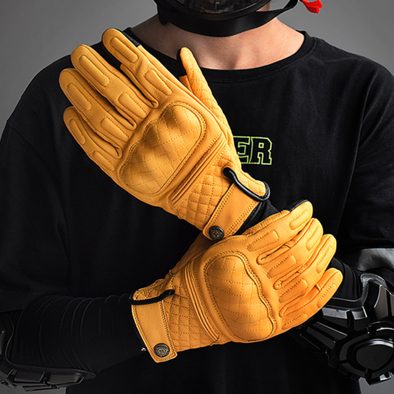 Motorcycle Gear Up - Retro Leather Motorcycle Gloves Full Finger