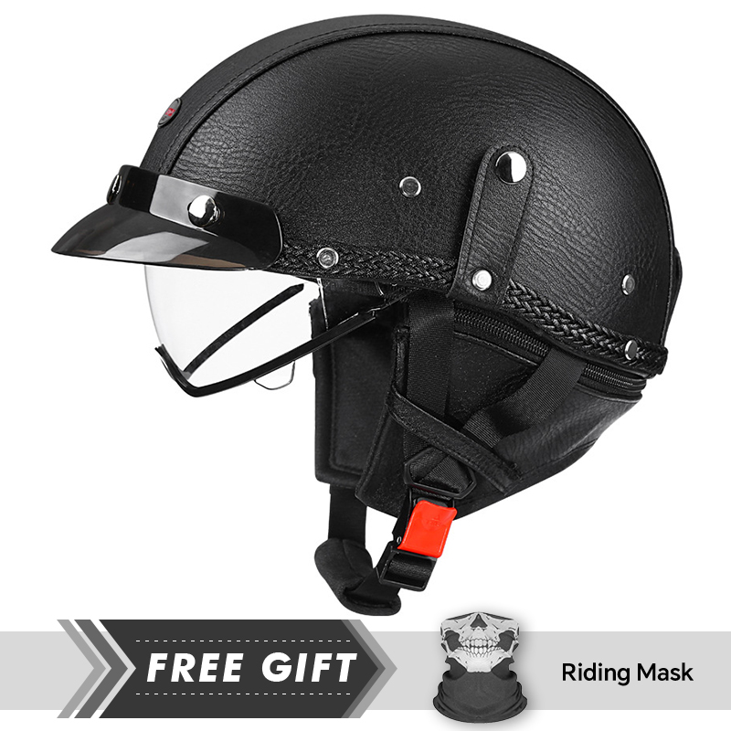 Motorcycle Gear Store - Men's Retro Motorcycle Half Helmet Black